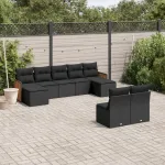 Set mobilier de grădină cu perne, 9 piese, negru, poliratan GartenMobel Dekor