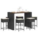 Set bar de grădină, 7 piese, cu perne, negru, poliratan GartenMobel Dekor