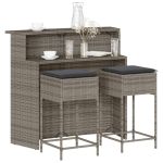 Set mobilier bar de grădină, cu perne, 3 piese, gri, poliratan GartenMobel Dekor