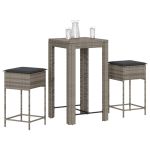 Set mobilier bar de grădină, cu perne, 3 piese, gri, poliratan GartenMobel Dekor
