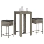 Set mobilier bar de grădină, cu perne, 3 piese, gri, poliratan GartenMobel Dekor
