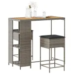 Set mobilier bar de grădină, cu perne, 3 piese, gri, poliratan GartenMobel Dekor