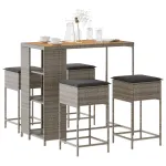 Set mobilier bar de grădină, cu perne, 5 piese, gri, poliratan GartenMobel Dekor