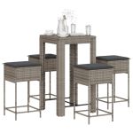 Set mobilier bar de grădină, cu perne, 5 piese, gri, poliratan GartenMobel Dekor