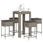 Set mobilier bar de grădină, cu perne, 5 piese, gri, poliratan GartenMobel Dekor