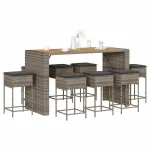 Set mobilier bar de grădină, cu perne, 9 piese, gri, poliratan GartenMobel Dekor