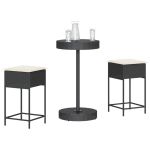Set mobilier bar de grădină cu perne, 3 piese, negru, poliratan GartenMobel Dekor