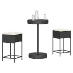 Set mobilier bar de grădină cu perne, 3 piese, negru, poliratan GartenMobel Dekor