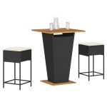 Set mobilier bar de grădină cu perne, 3 piese, negru, poliratan GartenMobel Dekor