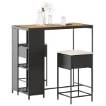 Set mobilier bar de grădină cu perne, 3 piese, negru, poliratan GartenMobel Dekor