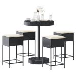 Set mobilier bar de grădină cu perne, 5 piese, negru, poliratan GartenMobel Dekor