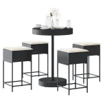 Set mobilier bar de grădină cu perne, 5 piese, negru, poliratan GartenMobel Dekor