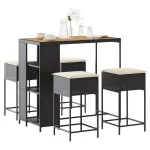 Set mobilier bar de grădină cu perne, 5 piese, negru, poliratan GartenMobel Dekor