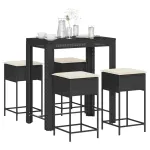 Set mobilier bar de grădină cu perne, 5 piese, negru, poliratan GartenMobel Dekor