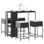 Set mobilier bar de grădină cu perne, 5 piese, negru, poliratan GartenMobel Dekor