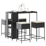 Set mobilier bar de grădină cu perne, 5 piese, negru, poliratan GartenMobel Dekor