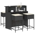 Set mobilier bar de grădină cu perne, 5 piese, negru, poliratan GartenMobel Dekor