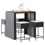 Set mobilier bar de grădină cu perne, 5 piese, negru, poliratan GartenMobel Dekor