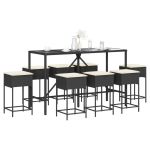 Set mobilier bar de grădină cu perne, 9 piese, negru, poliratan GartenMobel Dekor