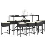 Set mobilier bar de grădină cu perne, 9 piese, negru, poliratan GartenMobel Dekor