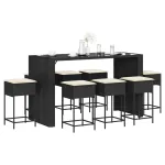 Set mobilier bar de grădină cu perne, 9 piese, negru, poliratan GartenMobel Dekor
