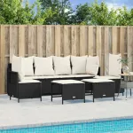 Set mobilier de grădină cu perne, 5 piese, negru, poliratan GartenMobel Dekor