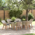 Set de masă pentru grădină 7 pcs Gri deschis poliratan GartenMobel Dekor