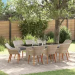 Set de masă pentru grădină 9 pcs Gri deschis poliratan GartenMobel Dekor