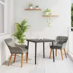 Set de masă pentru grădină cu pernă 3 pcs Gri poliratan GartenMobel Dekor