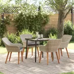 Set de masă pentru grădină cu pernă 5 pcs Gri deschis poliratan GartenMobel Dekor