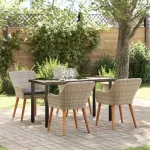 Set de masă pentru grădină cu pernă 5 pcs Gri deschis poliratan GartenMobel Dekor