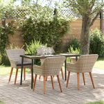 Set de masă pentru grădină cu pernă 5 pcs Gri deschis poliratan GartenMobel Dekor