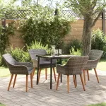 Set de masă pentru grădină cu pernă 5 pcs Gri poliratan GartenMobel Dekor