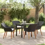 Set de masă pentru grădină cu pernă 5 pcs Negru poliratan GartenMobel Dekor