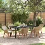 Set de masă pentru grădină cu pernă 7 pcs Bej poliratan GartenMobel Dekor