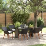 Set de masă pentru grădină cu pernă 7 pcs Negru poliratan GartenMobel Dekor