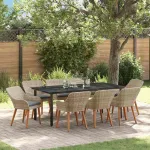 Set de masă pentru grădină cu pernă 9 pcs Gri deschis poliratan GartenMobel Dekor