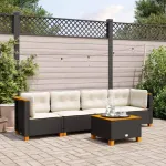 Set mobilier de grădină cu perne, 5 piese, negru, poliratan GartenMobel Dekor