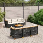 Set canapele de grădină cu perne, 7 piese, negru, poliratan GartenMobel Dekor