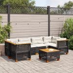 Set canapele de grădină cu perne, 7 piese, negru, poliratan GartenMobel Dekor