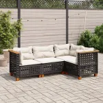 Set mobilier de grădină cu perne, 4 piese, negru, poliratan GartenMobel Dekor