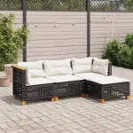 Set mobilier de grădină cu perne, 4 piese, negru, poliratan GartenMobel Dekor