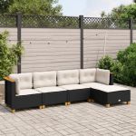 Set mobilier de grădină cu perne, 5 piese, negru, poliratan GartenMobel Dekor