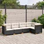 Set mobilier de grădină cu perne, 5 piese, negru, poliratan GartenMobel Dekor