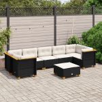 Set mobilier de grădină cu perne, 8 piese, negru, poliratan GartenMobel Dekor