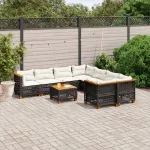 Set mobilier de grădină cu perne, 9 piese, negru, poliratan GartenMobel Dekor