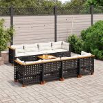 Set mobilier de grădină cu perne, 9 piese, negru, poliratan GartenMobel Dekor