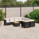 Set mobilier de grădină cu perne, 9 piese, negru, poliratan GartenMobel Dekor