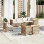 Set canapele de grădină, 8 piese, cu perne, bej, poliratan GartenMobel Dekor