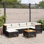 Set canapele de grădină cu perne, 7 piese, negru, poliratan GartenMobel Dekor
